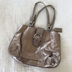 Coach large leather metallic shoulder bag